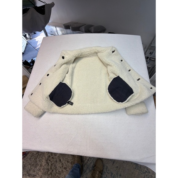 Apparis Reversible Faux Leather Shearling Aviator Jacket Brown Cream Biker Coat - Picture 5 of 7